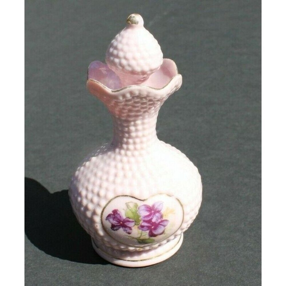 VTG Purple Porcelain HB Bubbled Flower Mini Table Top Creamer / Oil W/ Stopper